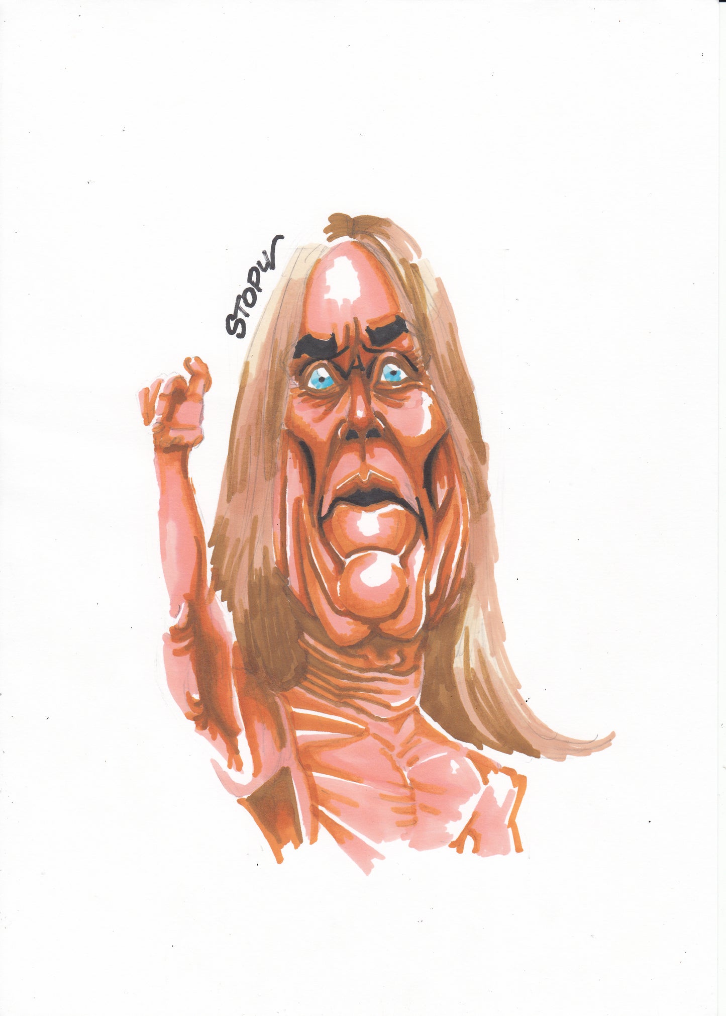 Caricature d'Iggy Pop - Le Parrain du Punk en Dessin Original