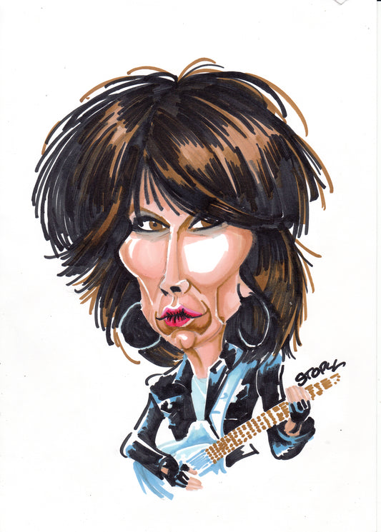 Caricature de Chrissie Hynde – Légende du Rock et Leader des Pretenders